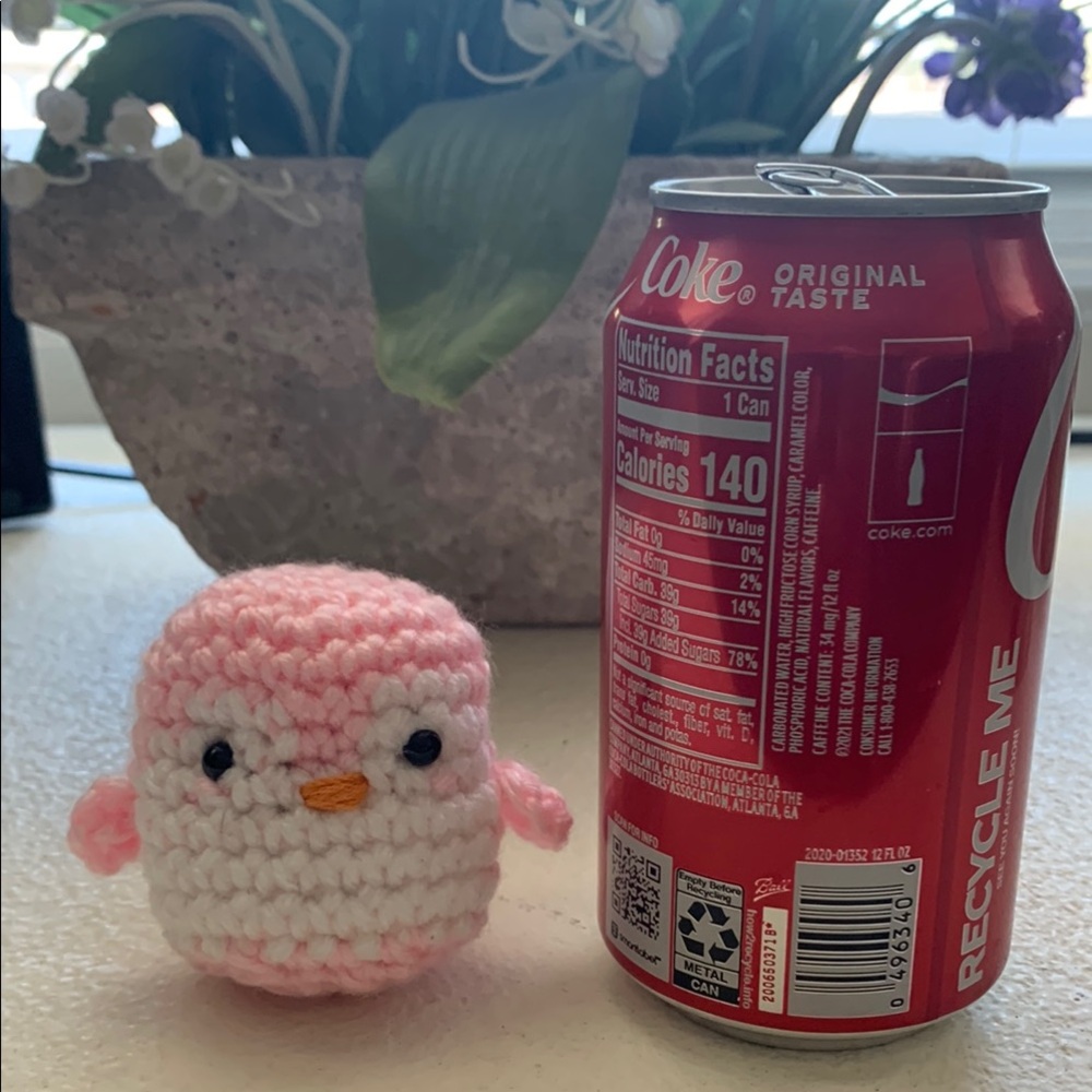 Pink and White Crochet Penguin Toy - Picture 2 of 2